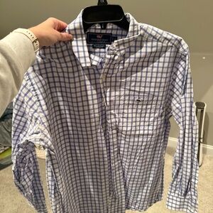 Vineyard Vines Men's White and Blue Plaid Shirt